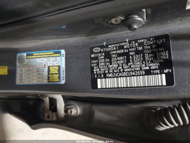 2014 Hyundai Tucson Se მანქანა იყიდება აუქციონზე, vin: KM8JUCAG8EU942699, აუქციონის ნომერი: 45887602
