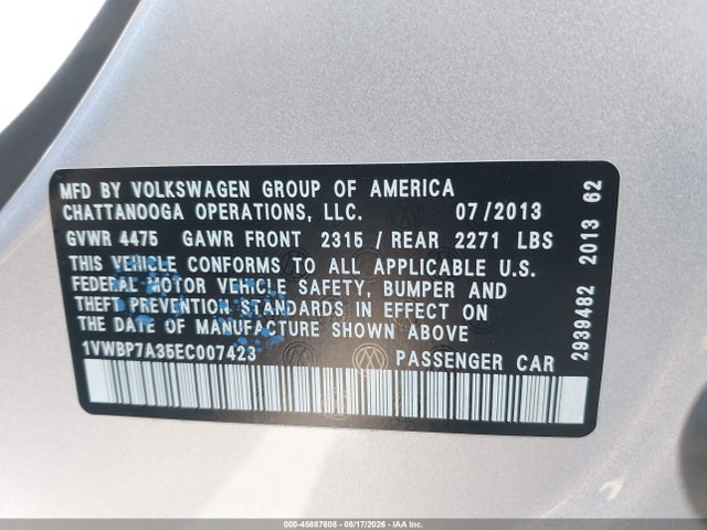 Volkswagen Passat 2.5l Se 2014 1VWBP7A35EC007423 Image 9