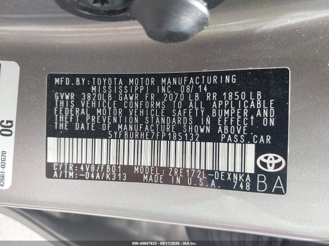Toyota COROLLA LE 2015 5YFBURHE7FP185132 Image 9