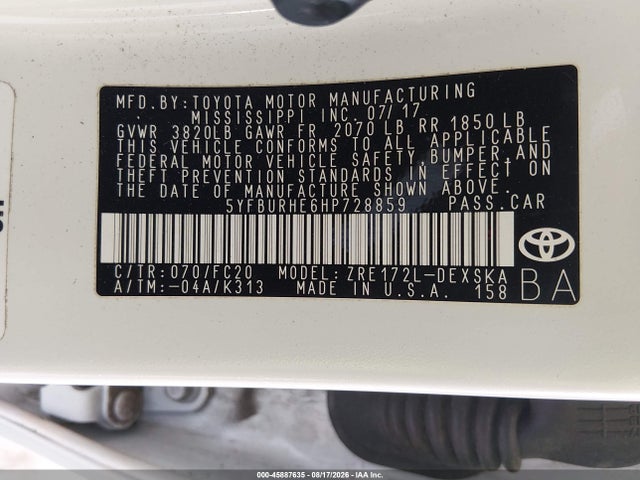 5YFBURHE6HP728859 Toyota COROLLA SE