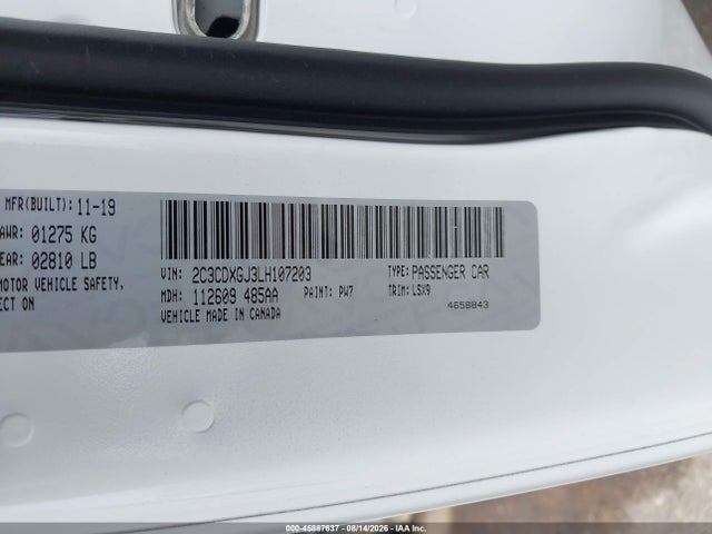 2020 Dodge Charger Scat Pack Rwd მანქანა იყიდება აუქციონზე, vin: 2C3CDXGJ3LH107203, აუქციონის ნომერი: 45887637