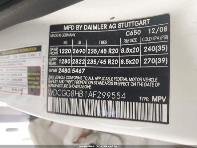 45887663 :رقم المزاد ، WDCGG8HB1AF299554 vin ، 2010 Mercedes-benz Glk 350 4matic مزاد بيع