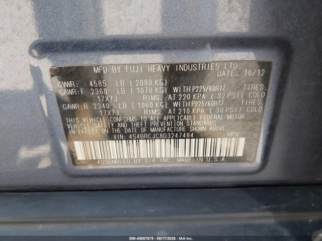 Aukcja sprzedaży 2013 Subaru Outback 2.5i Limited, vin: 4S4BRCJC8D3247484, numer aukcji: 45887679