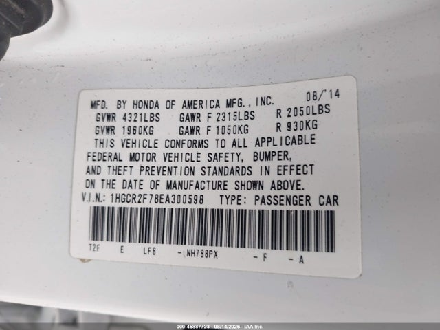 Honda ACCORD EX 2014 1HGCR2F78EA300598 Image 9