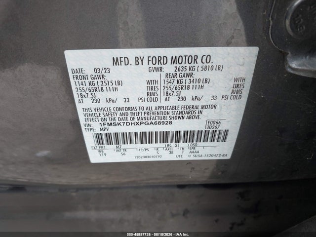 1FMSK7DHXPGA68928 Ford EXPLORER XLT