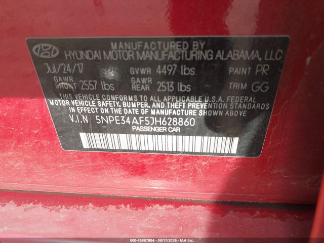 Продажа на аукционе авто 2018 Hyundai Sonata Sel, vin: 5NPE34AF5JH628860, номер лота: 45887804