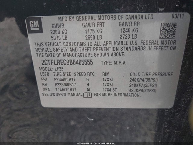 Продаж на аукціоні авто 2011 Gmc Terrain Sle-1, vin: 2CTFLREC9B6405555, номер лоту: 45887811