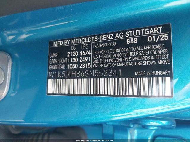 Продажа на аукционе авто 2025 Mercedes-benz Cla 250 Coupe 4matic, vin: W1K5J4HB6SN552341, номер лота: 45887832