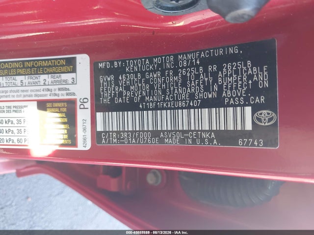 Aukcja sprzedaży 2014 Toyota Camry Le, vin: 4T1BF1FKXEU867407, numer aukcji: 45887859