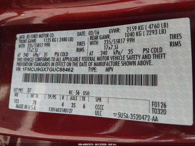 Ford ESCAPE SE 2016 1FMCU9GX7GUC88462 Image 9