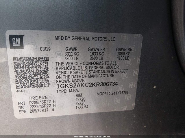 Продаж на аукціоні авто 2019 Gmc Yukon Sle, vin: 1GKS2AKC2KR306734, номер лоту: 45887895