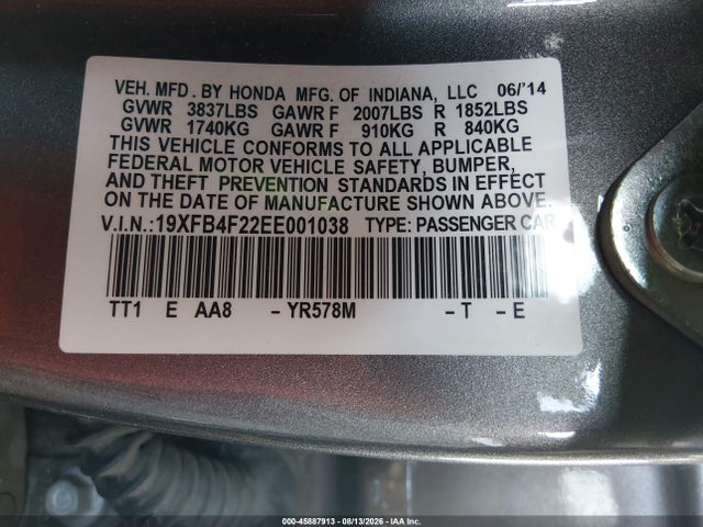 Honda CIVIC HYBRID 2014 19XFB4F22EE001038 Image 9