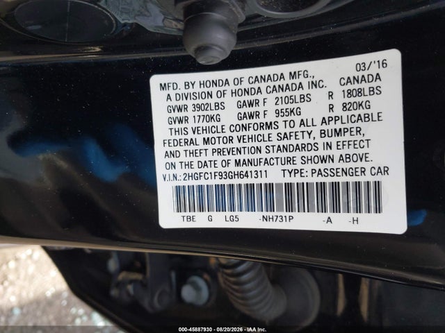 Honda Civic Touring 2016 2HGFC1F93GH641311 Image 9