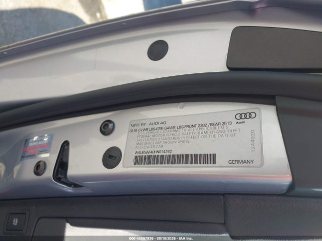 Продаж на аукціоні авто 2017 Audi A4 Premium Plus, vin: WAUENAF40HN014242, номер лоту: 45887936