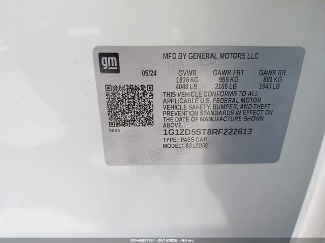 45887941 :رقم المزاد ، 1G1ZD5ST8RF222613 vin ، 2024 Chevrolet Malibu Fwd 1lt مزاد بيع