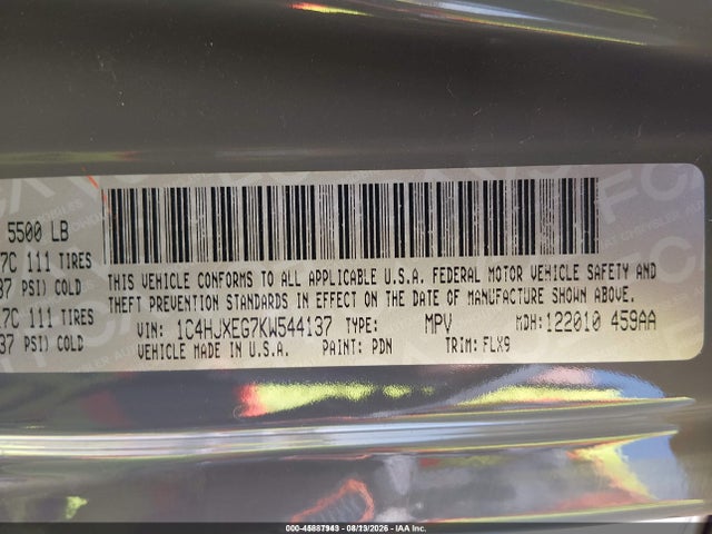 Auction sale of the 2019 Jeep Wrangler Unlimited Moab 4x4, vin: 1C4HJXEG7KW544137, lot number: 45887943