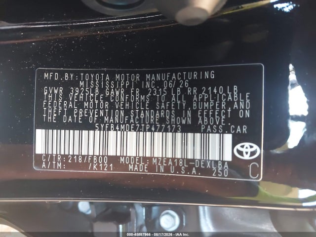 Aukcja sprzedaży 2026 Toyota Corolla Le, vin: 5YFB4MDE7TP477173, numer aukcji: 45887966