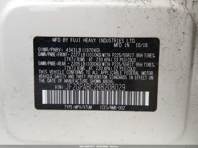 JF2GPABC2H8208029 Subaru Crosstrek 2.0i Premium