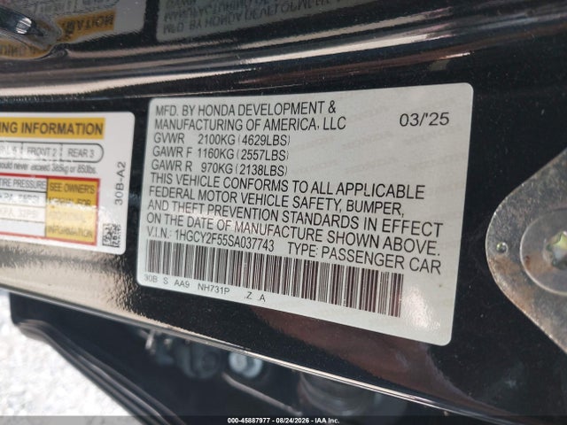 Продаж на аукціоні авто 2025 Honda Accord Hybrid Sport, vin: 1HGCY2F55SA037743, номер лоту: 45887977