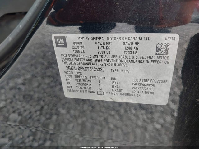 Продаж на аукціоні авто 2015 Gmc Terrain Slt-1, vin: 2GKALSEKXF6121320, номер лоту: 45887980