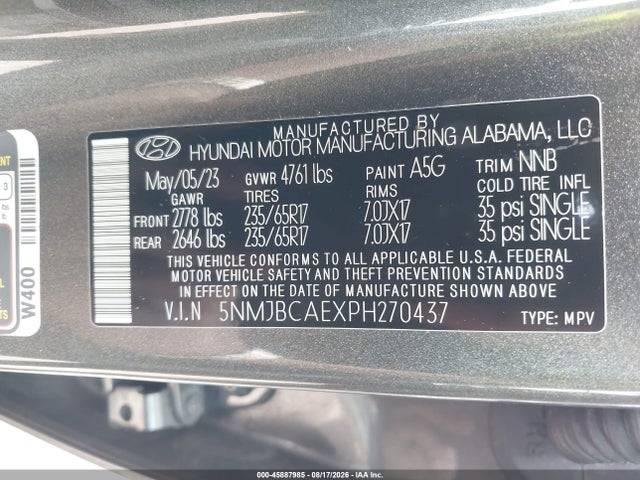 Продаж на аукціоні авто 2023 Hyundai Tucson Sel, vin: 5NMJBCAEXPH270437, номер лоту: 45887985