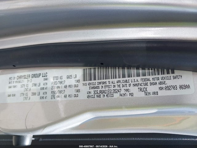 45887987 :رقم المزاد ، 3C6JR6AG1EG135247 vin ، 2014 Ram 1500 مزاد بيع