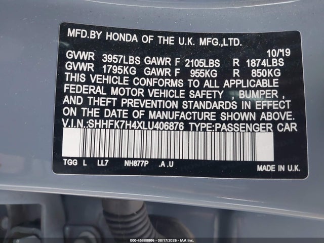 SHHFK7H4XLU406876 Honda Civic Sport
