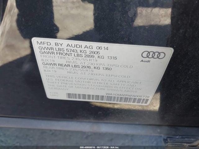 WA1CMAFPXFA005778 Audi Q5 3.0 Tdi Premium Plus