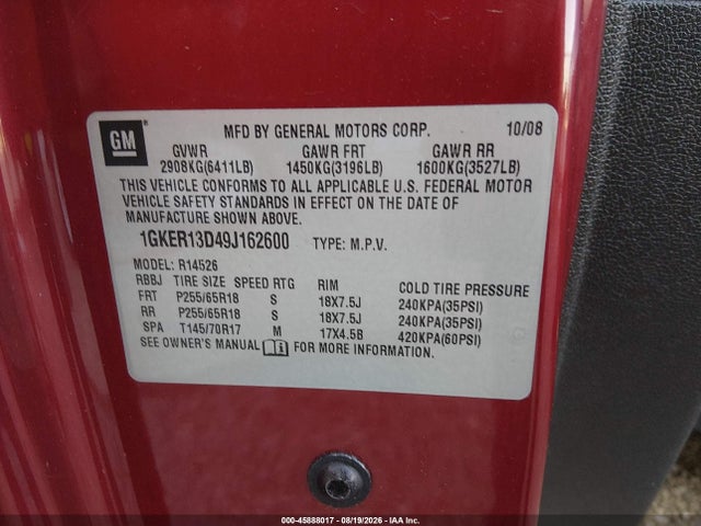 Продажа на аукционе авто 2009 Gmc Acadia Sle1, vin: 1GKER13D49J162600, номер лота: 45888017