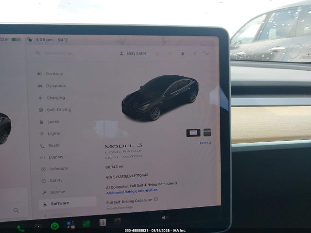 Aukcja sprzedaży 2020 Tesla Model 3 Long Range Dual Motor All-wheel Drive, vin: 5YJ3E1EB2LF710442, numer aukcji: 45888031