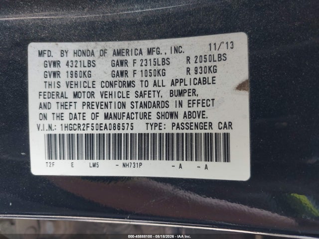 Продажа на аукционе авто 2014 Honda Accord Sport, vin: 1HGCR2F50EA086575, номер лота: 45888100