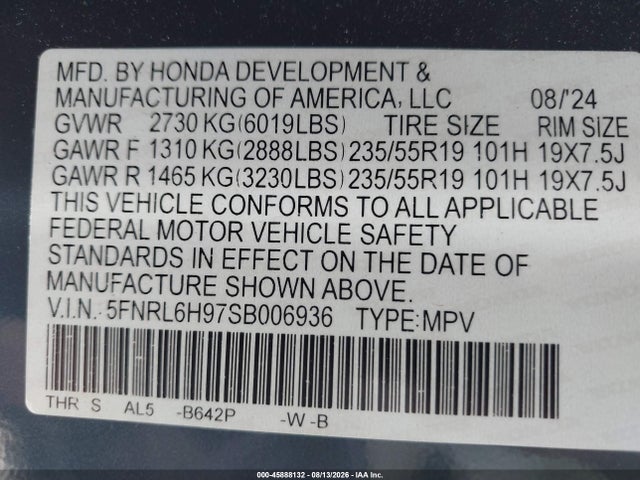 Honda Odyssey Elite 2025 5FNRL6H97SB006936 Image 9