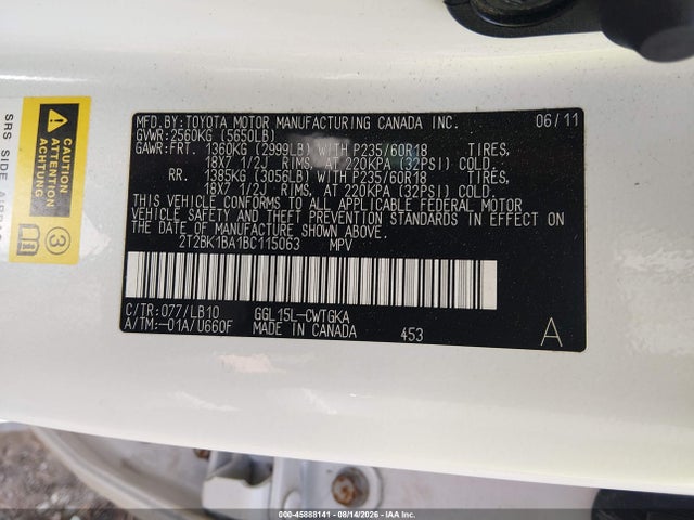 45888141 :رقم المزاد ، 2T2BK1BA1BC115063 vin ، 2011 Lexus Rx 350 مزاد بيع