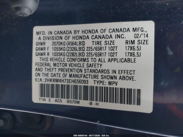 2HKRM4H73EH656093 Honda Cr-v Ex-l
