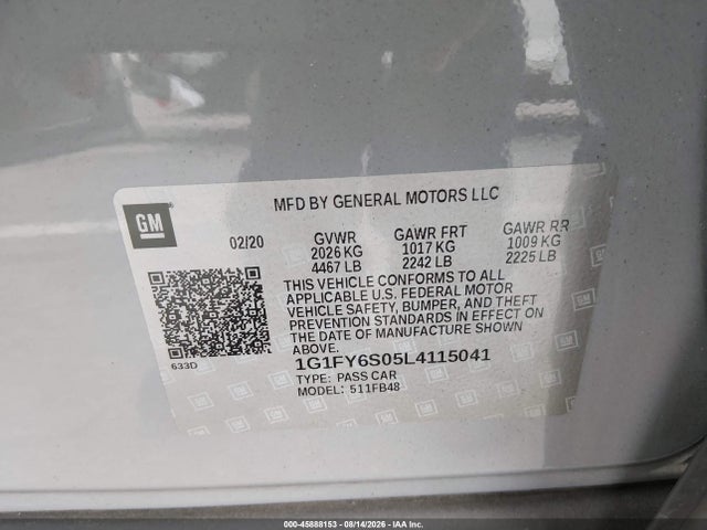 1G1FY6S05L4115041 Chevrolet Bolt Ev Fwd Lt