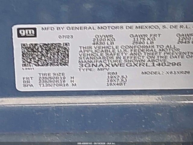 Продаж на аукціоні авто 2024 Chevrolet Equinox Awd Rs, vin: 3GNAXWEGXRL140296, номер лоту: 45888163