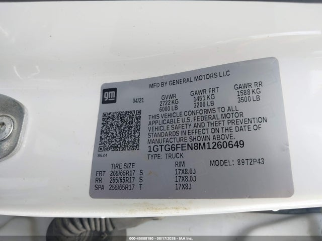 Aukcja sprzedaży 2021 Gmc Canyon 4wd  Short Box At4 - Leather, vin: 1GTG6FEN8M1260649, numer aukcji: 45888180