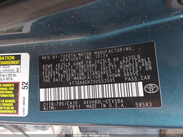 45888183 :رقم المزاد ، 4T1DAACK2SU553595 vin ، 2025 Toyota Camry Se مزاد بيع