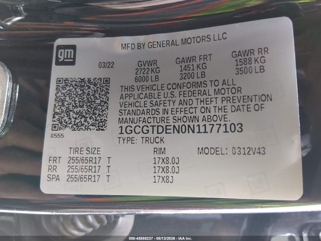 1GCGTDEN0N1177103 Chevrolet Colorado Z71
