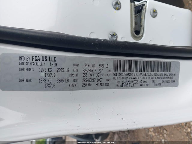 2019 Jeep Cherokee Latitude Plus 4x4 მანქანა იყიდება აუქციონზე, vin: 1C4PJMLX0KD375135, აუქციონის ნომერი: 45888238