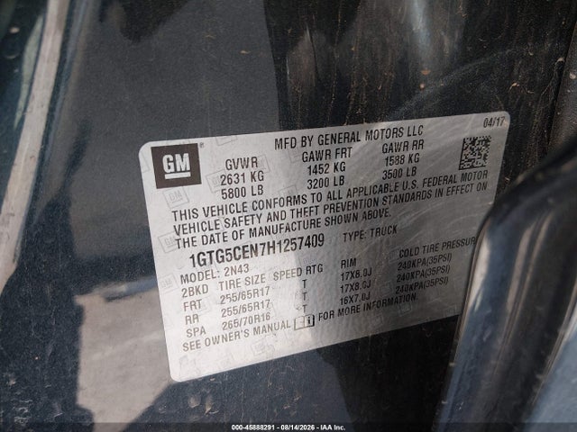 2017 Gmc Canyon 2wd Sle მანქანა იყიდება აუქციონზე, vin: 1GTG5CEN7H1257409, აუქციონის ნომერი: 45888291