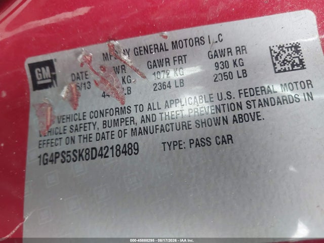 2013 Buick Verano Leather Group მანქანა იყიდება აუქციონზე, vin: 1G4PS5SK8D4218489, აუქციონის ნომერი: 45888295