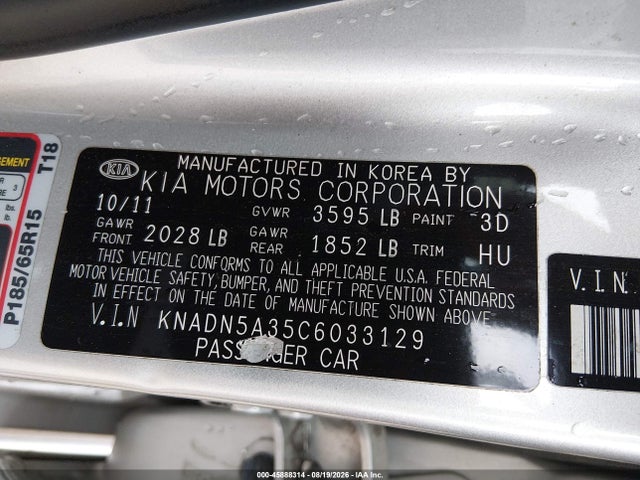 Aukcja sprzedaży 2012 Kia Rio5 Ex, vin: KNADN5A35C6033129, numer aukcji: 45888314