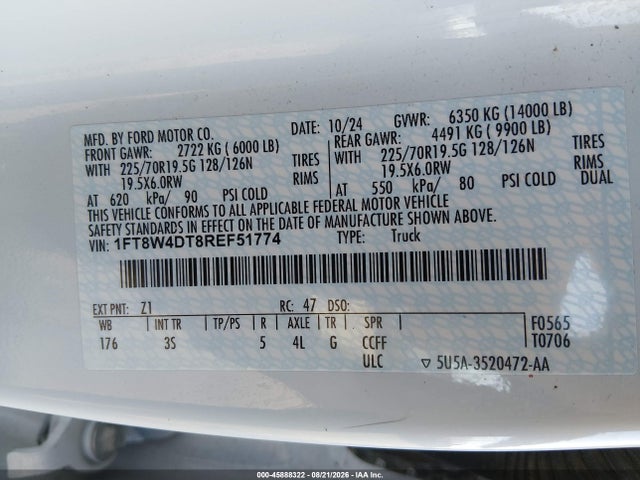 45888322 :رقم المزاد ، 1FT8W4DT8REF51774 vin ، 2024 Ford F-450 Xlt مزاد بيع