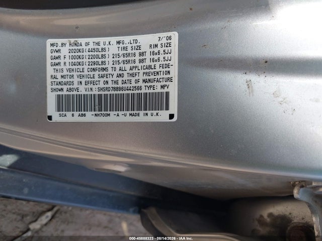 2006 Honda Cr-v Ex მანქანა იყიდება აუქციონზე, vin: SHSRD78896U442566, აუქციონის ნომერი: 45888323
