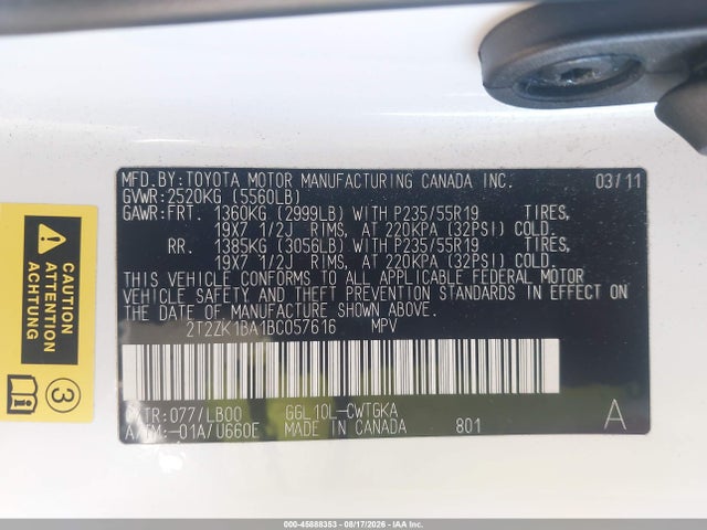 Продажа на аукционе авто 2011 Lexus Rx 350, vin: 2T2ZK1BA1BC057616, номер лота: 45888353