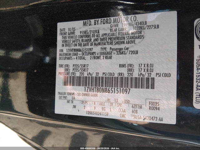 Aukcja sprzedaży 2006 Ford Mustang V6, vin: 1ZVHT80N865151097, numer aukcji: 45888359