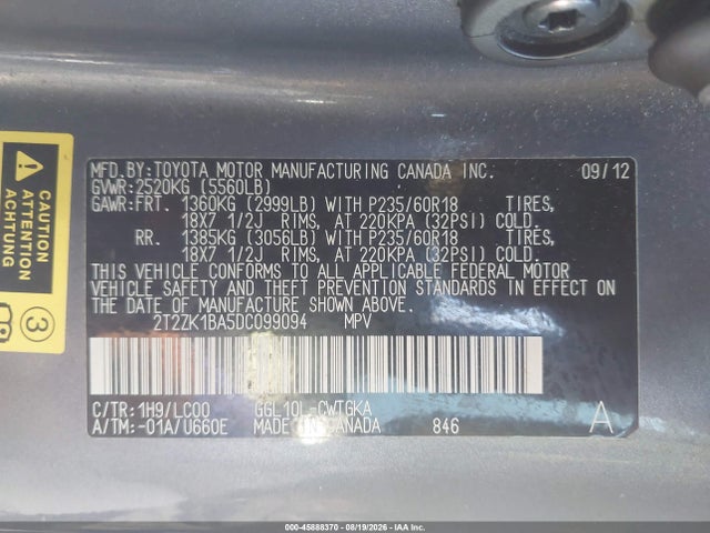 Продажа на аукционе авто 2013 Lexus Rx 350, vin: 2T2ZK1BA5DC099094, номер лота: 45888370