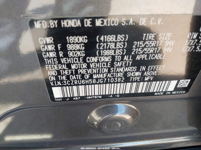 3CZRU6H58JG710382 Honda HR-V EX