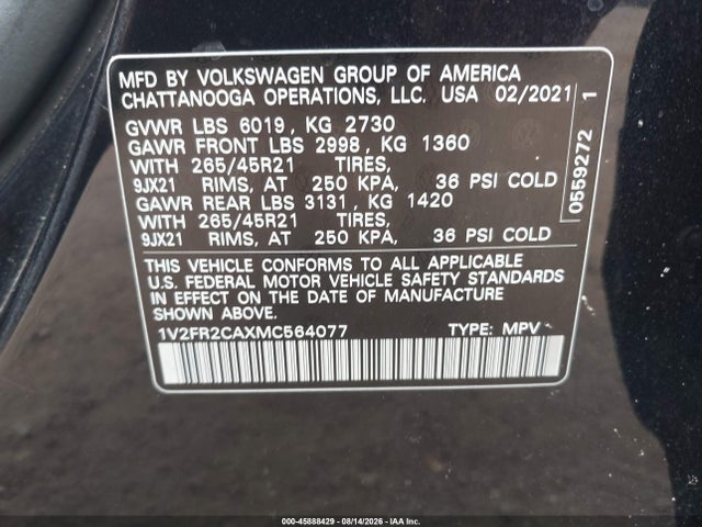 Продажа на аукционе авто 2021 Volkswagen Atlas 3.6l V6 Sel Premium R-line, vin: 1V2FR2CAXMC564077, номер лота: 45888429